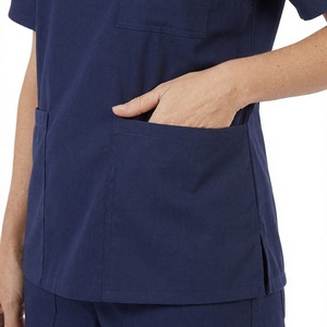 Ensemble de blouses et pantalons d'hôpital unisexe bleu marine à col en V, manches courtes, en toile légère, multi-poches - Product Image 5