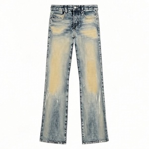 Pantalones Vaqueros Rectos de Mezclilla Estilo Urbano OEM, Pantalones Vaqueros Deslavados con Bordes Crudos Vintage para Hombre - Product Image 1