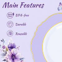150 pièces de vaisselle jetable en plastique baroque violet lavande et or pour 25 invités, idéale pour mariage/fête/anniversaire/douche nuptiale