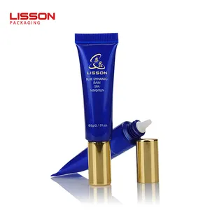 Emballage cosmétique PE à écran UV, tube bleu pour crème pour les yeux, aiguilles avec capuchon doré, 50 pièces