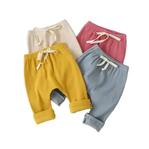 Leggings élastiques pour bébé, filles et garçons, en coton côtelé,