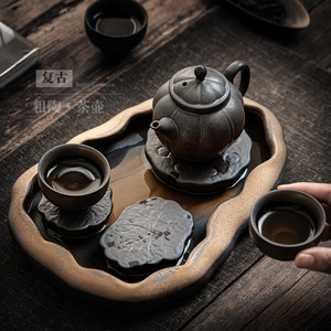 Retro Ceramic Kung Fu <b>Tea</b> Set Teapot With Two Cups Small <b>Infuser</b> Chinese Style Irregular Shape Pottery Dehua County - Product Image 1