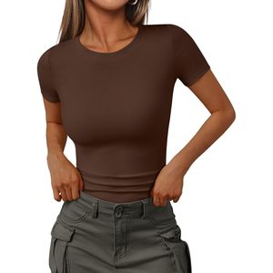 FOXA 2025 T-shirt XS pour femme Queen's Basic Summer Slim Fitted Crewneck Ribbed Knit Top Short Sleeve Basic Tee - Product Image 2