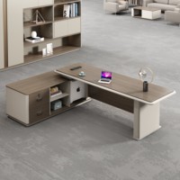 Bureau de direction moderne en bois en forme de L avec chaise et rangement, mobilier de bureau de luxe