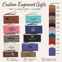 Dompet Panjang Kulit Sintetis 7 1/2 X 4 Inci yang Dapat Dilaser dengan Tali Pergelangan Tangan yang Dapat Dilepas, Dompet Wanita Kapasitas Besar, Tas Clutch dengan Ritsleting