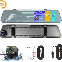 Cámara de Retroceso con Pantalla Táctil de 5 Pulgadas, Doble Lente HD 1080p, Ángulo de Visión de 170°, Grabación en Bucle, Monitoreo de Estacionamiento, Compatible con OLIVER