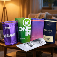 Sachets Doypack Personnalisés en Mylar Laminé Imprimé par Héliogravure 250g 500g Qualité Alimentaire avec Fermeture Éclair pour Emballage de Café et Compléments Alimentaires