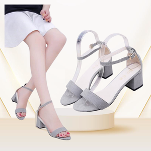 Nuevas sandalias de un solo cinturón de verano para mujer, los estudiantes pueden usar tacones gruesos, zapatos de mujer de tacón bajo estilo Hada Romana - Product Image 2