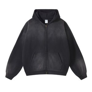 H5540 Street Wear Style Wholesale Custom 420 Gsm 100% Cotton Dirty Washed Hoodies Zip up Hoodies - Product Image 4