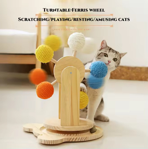 Nuevo Diseño, Rueda de la Fortuna Giratoria con 5 Bolas de Sisal Coloridas, Base Giratoria de Madera Maciza, Juguete Rascador Interactivo para Gatos - Product Image 3