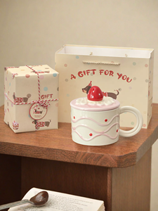 Strawberry Cake-Shaped Ceramic Coffee Mug with Lid, Cute Cream Piping Design, Girly Gift Set for Coffee, Tea, and Gifting - Product Image 6