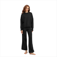 2025 automne hiver nouvelle mode décontracté tricoté costume pantalon femmes pull ample jambe large pantalon pantalons longs deux pièces ensemble