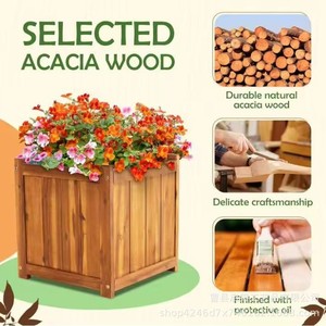 Jardinière carrée en bois Idzo, acacia massif, trous de drainage, pot de fleurs de jardin, jardinières d'extérieur - Product Image 4