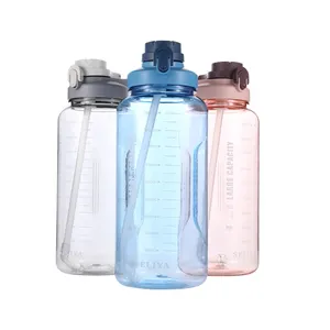 Adesivo de plástico para crianças, adesivo esportivo personalizado, garrafa de água motiva de galão grande, 2 litros com marcador de tempo e canudo