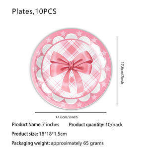 Nouveau rose arc thème fille fête d'<span class=keywords><strong>anniversaire</strong></span> vaisselle assiette en <span class=keywords><strong>papier</strong></span> tasse en <span class=keywords><strong>papier</strong></span> <span class=keywords><strong>serviette</strong></span> en <span class=keywords><strong>papier</strong></span> nappe ensemble - Product Image 3