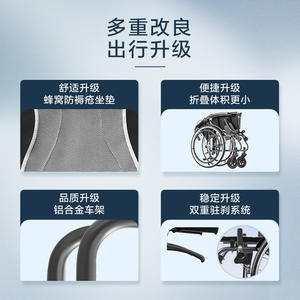 Fauteuil roulant pliant léger en alliage d'aluminium Cofoe, scooter de mobilité, chariot spécial pour personnes âgées, ultraléger et compact pour - Product Image 3