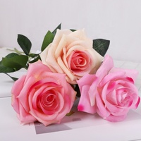 Rose artificielle en velours rouge QiHao pour bouquet de mariée, centre de table de mariage, décoration de fête, décoration de la maison