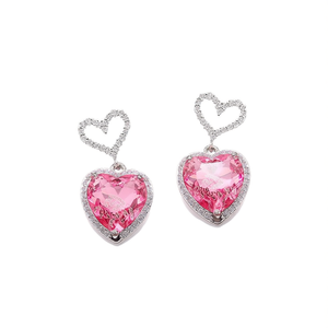 Orecchini pendenti a forma di cuore in cristallo, argento 925, con strass incastonati, regalo romantico per donna, tono oro bianco - Product Image 1
