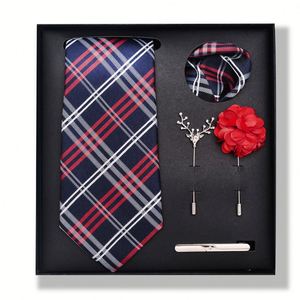 Men Tie Set 6-Piece Necktie <b>Gift</b> <b>Box</b> with Solid Color Striped Paisley Pocket Square Tie Clip Label Pin Fashionable Accessory Kit - Product Image 5