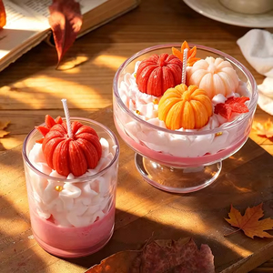 Vela Aromática con Aroma a Calabaza en Vaso de Vidrio Esmerilado, Decoración de Escritorio para Halloween con Ambiente Otoñal - Product Image 5