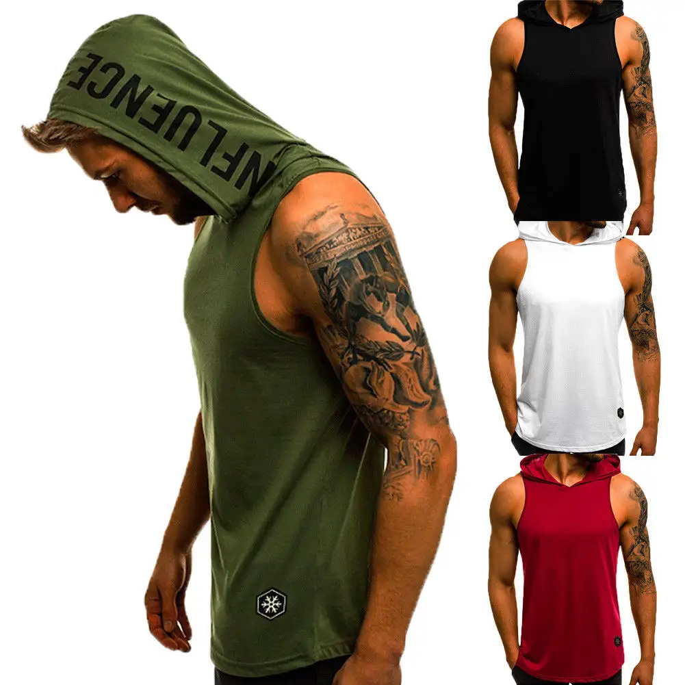 Fashion Men's Sleeveless Hoodie T Shirt Muscle Sweatshirt Summer Cool Hoodie Top Gym Sports Slim Fitness Hoodie Sweatshirt