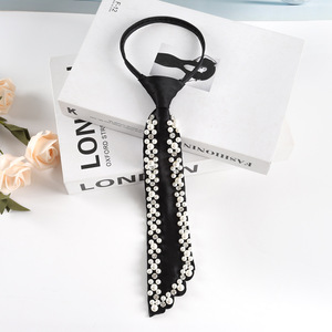 Corbata de Perlas y Diamantes de Imitación Negra Monocromática, Accesorio Decorativo para Mujer, Joyería de Moda - Product Image 3