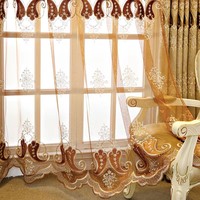 Tissu de rideau brodé de chenille européenne luxueuse, tissu de rideaux occultants de broderie de couleur or pour les fenêtres de salon