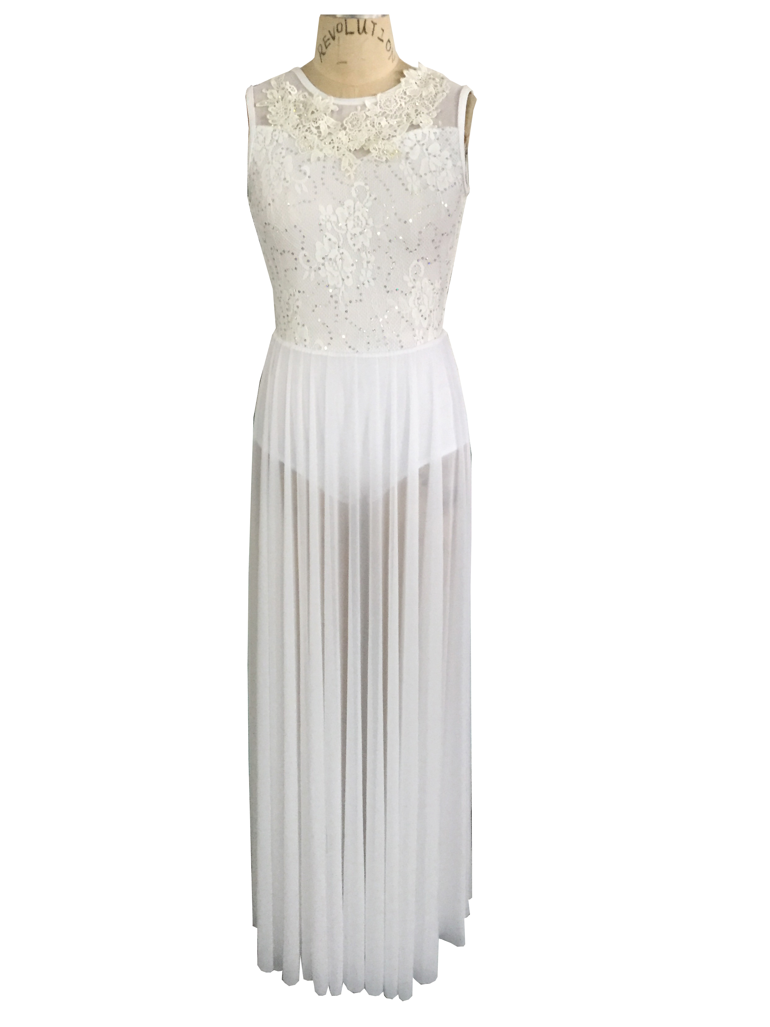 Elegant White Long Lyrical Dance Dress with Shiny Sequins