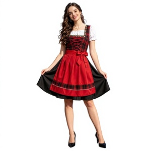 Women's Oktoberfest <strong>Halloween</strong> <strong>Sweetie</strong> Plaid Dirndl Dress Apron Traditional Bavarian Cosplay Costume Beer Bar Waitress Maid TV - Product Image 6