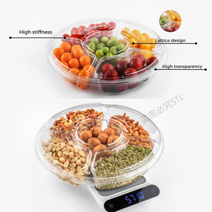 Vassoio Rotondo Personalizzato con 5 Scomparti in PET per Feste, per Frutta e Verdura, Grande Vassoio con Coperchio per Catering - Product Image 2
