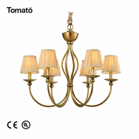 Lustre vintage américain en laiton massif avec abat-jour en tissu plissé beige, 3/5/6 têtes, hauteur réglable, lampe suspendue à économie d'énergie