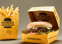 Boîtes d'emballage alimentaire jetables écologiques en kraft auto-érectables personnalisées avec gaufrage pour burgers, sushis, frites et snacks à emporter
