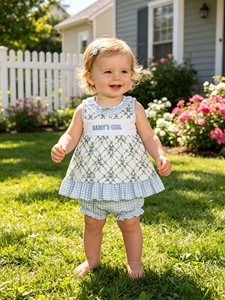 GBO0495 rts Sin Pedido Mínimo Conjunto de Ropa Casual para Niña Pequeña, Lazos Blancos y Rosas, Bordado 'Mama's Girl', Pantalones Cortos, Venta al Por Mayor para Niños - Product Image 6