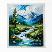 Peinture à l'huile sur toile de coton peinte à la main 40x60cm, motif ruisseau alpin, texture épaisse impasto, art mural pour la décoration intérieure