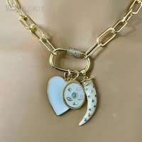 NM50718 Unique Trombone Chaîne Serrure Fermoir Collier Émail CZ Micro Pave Tusk Corne de Taureau Charme Coeur Pendentifs Collier Pour Femmes