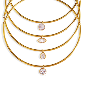 Collana Minimalista con Ciondolo in Zirconia Bianca di Varie Forme, Placcata in <span class=keywords><strong>Oro</strong></span> 18K, Girocollo Regolabile con Ciondolo CZ Delicato - Product Image 1