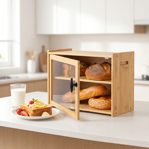<span class=keywords><strong>Boîte</strong></span> de rangement pour pain <span class=keywords><strong>en</strong></span> bambou à double couche, 15,7 pouces, extra large, avec porte magnétique pour comptoir - Product Image 2