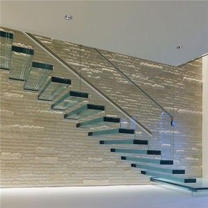Escaliers droits d'intérieur de style moderne <span class=keywords><strong>Escalier</strong></span> flottant d'appartement populaire avec marche en verre feuilleté d'origine - Product Image 2