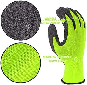 قفازات عمل مطاطية (لاتكس) مجعدة خضراء للجنسين مقاس <span class=keywords><strong>9</strong></span>/كبير، 12 زوجاً، للحماية اليد والذراع ومضادة للانزلاق لمواقع البناء والتجميع - Product Image 3