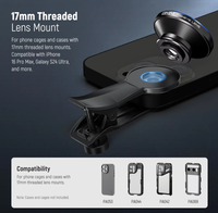 Objectif Fisheye NEEWER LS 29 PRO 8 mm avec filetage 17 mm, objectif manuel à clipser pour smartphone, pour photographie créative de paysages et de concerts
