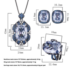 Wholesale Eco-friendly Copper Cushion Cut Blue 15*20mm Cubic Zirconia Vintage Necklace <b>Earrings</b> Jewelry <b>Set</b> for Women - Product Image 3