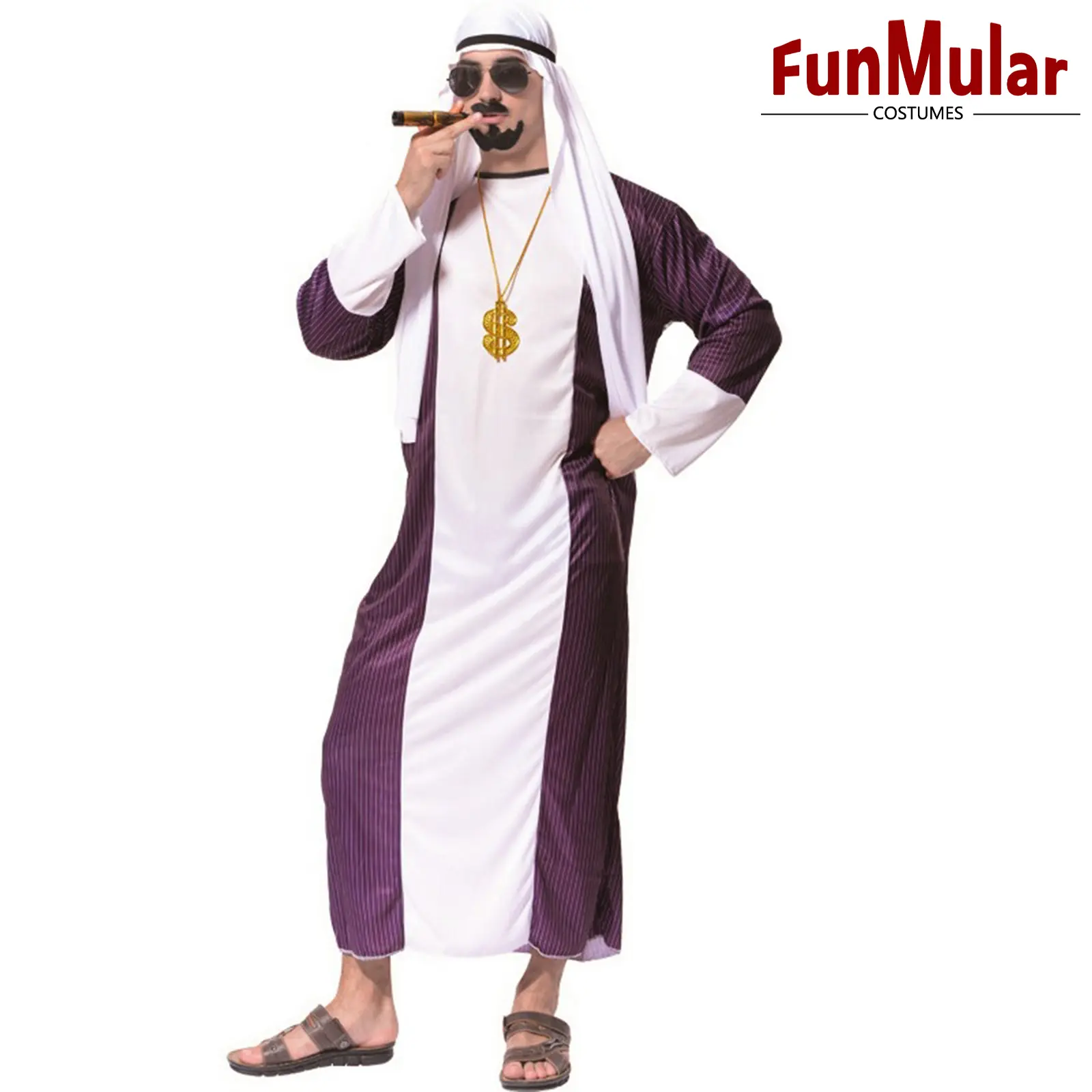 Funmular người đàn ông Dubai Arab trang phục trắng áo dài tay áo với cowl cho Halloween cosplay trang phục