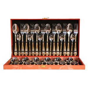 Caja de regalo de latón personalizada, cubiertos Vintage para boda, 36 Uds., cubiertos dorados, cuchara duradera, tenedor y cuchillo, juego de cubiertos de acero inoxidable - Product Image 3