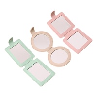 Miroir de maquillage pliable portable avec étui en cuir PU, miroir cosmétique de poche double face 1X/2X pour le maquillage