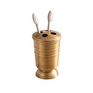 Brass Antique <b>Toothbrush</b> <b>Holder</b> Pedestal Base Durable Design Bathroom Sets Decorative Luxury Home Decor Countertop Display - Product Image 1