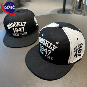 QZFSO Wholesale Custom Logo Cotton Womens <b>Mens</b> <b>Flat</b> Print Brim Hip hop Plain Sports Snapback <b>Caps</b> 3d Embroidery Baseball Hat - Product Image 1