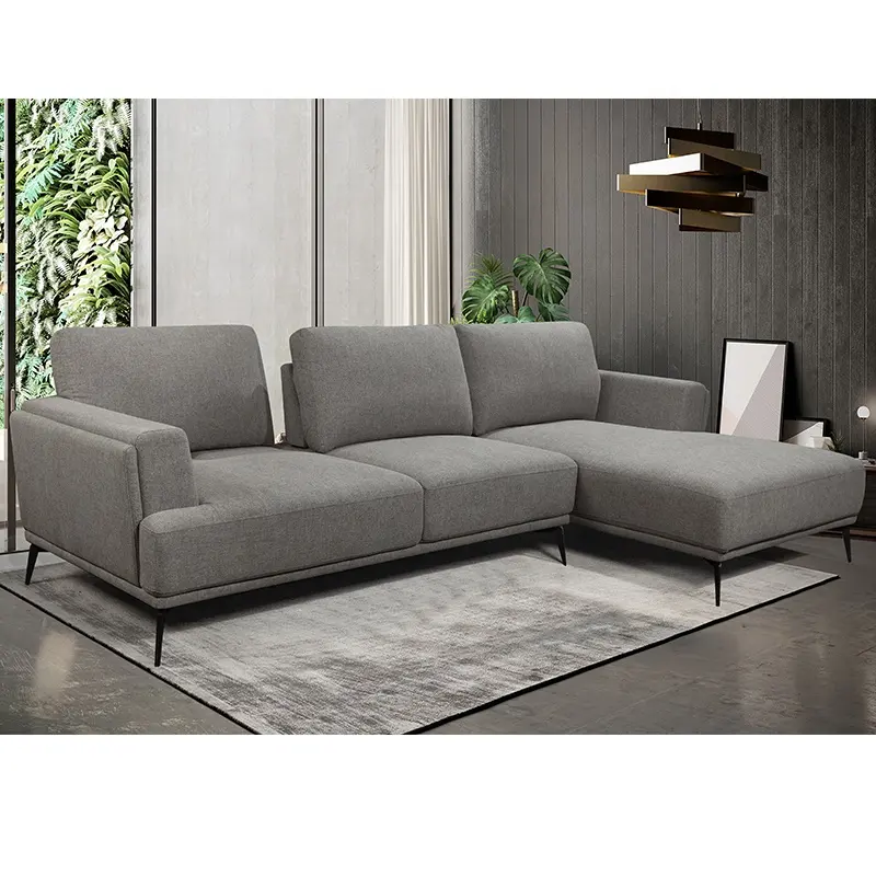Avrupa tarzında oturma odası kanepe basit kumaş yumuşak Modern ahşap kanepe ev mobilya şezlong ile kesit koltuk takımı
