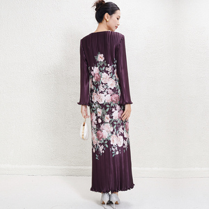 Robe plissée élégante Miyake pour femmes, manches longues, col rond, robe maxi pour <span class=keywords><strong>soirée</strong></span>, <span class=keywords><strong>tenue</strong></span> de <span class=keywords><strong>soirée</strong></span> - Product Image 5