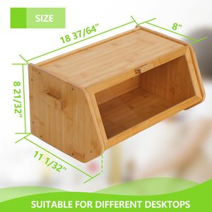 กล่องขนมปังไม้ไผ่พร้อมประตูกระจก 30x20x15 ซม. สำหรับจัดเก็บในครัว สีไม้ธรรมชาติ - Product Image 4