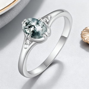 Perhiasan Perak Sterling 925 Batu Permata Alami Cincin Batu Moss Agate Setting Geometris Potongan Oval untuk Pemakaian Sehari-hari Cincin Ibu - Product Image 4